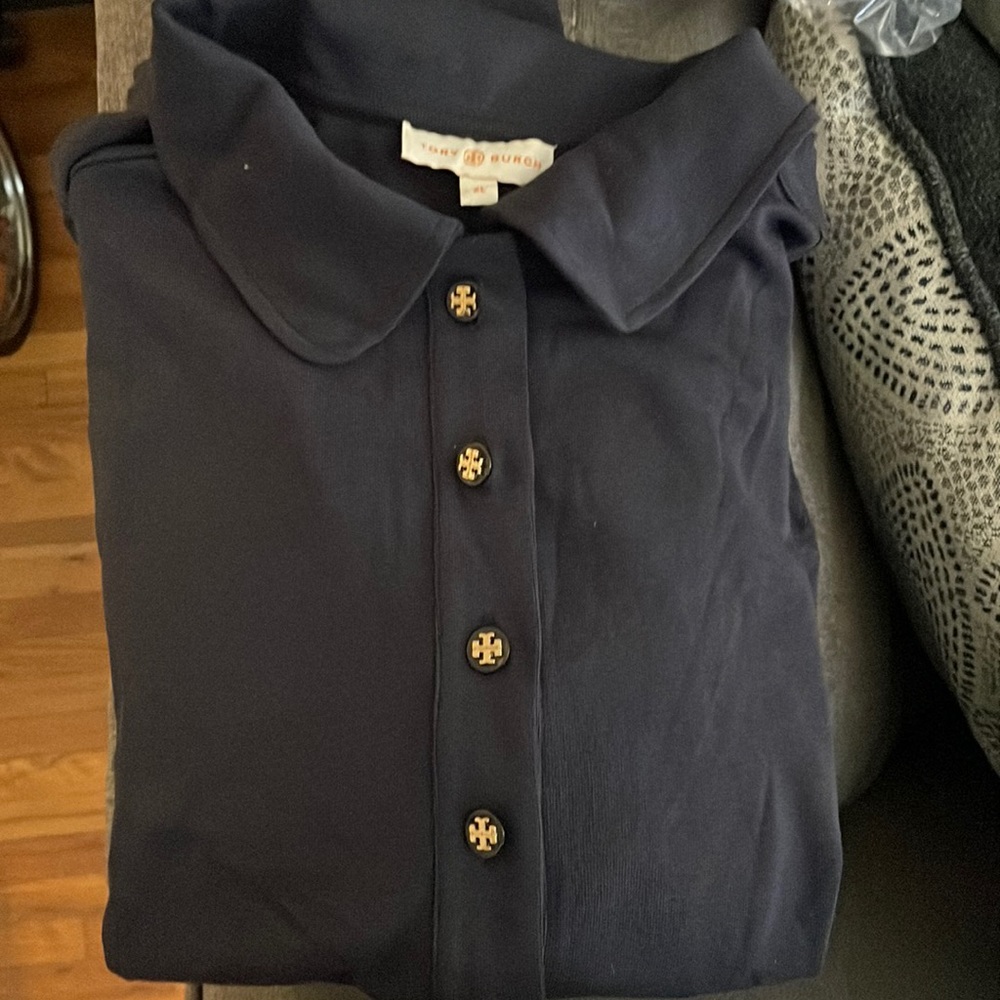 COPY - Tory Burch Short Sleeve Polo. Color is Medium Navy.